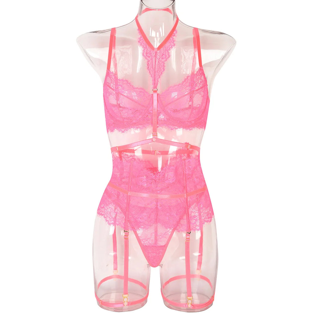 Diccvicc Beautiful Lingerie Eyelash Elegant Transparent Lace Bra Panty Set Floral Embroidery Women Sexy Underwear Exotic Outfit