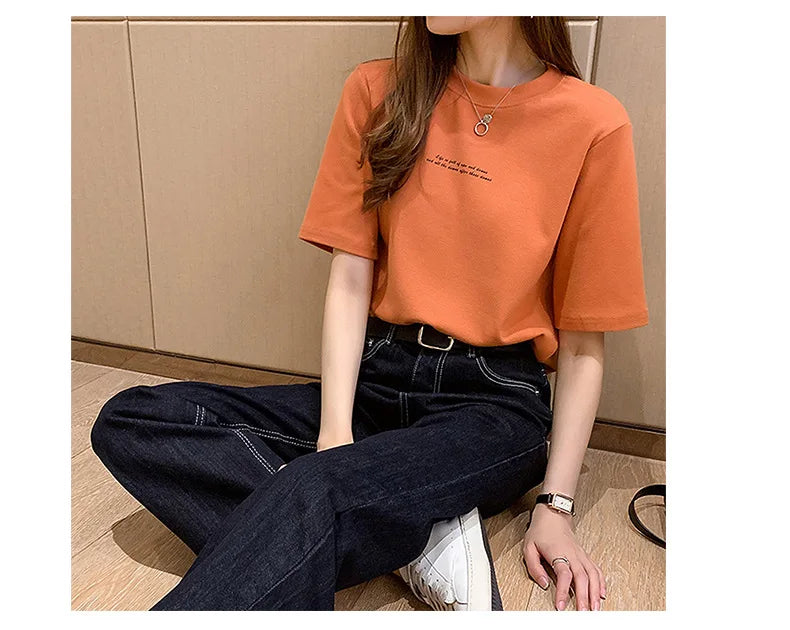 2024 Summer New Style Women's Short Sleeve T-Shirt Loose Fit Korean Version Round Neck Base Layer Top Trendy Women's T-Shirt