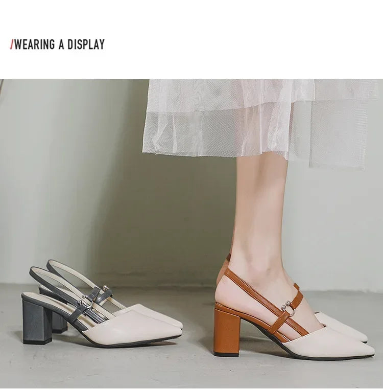 Shoes for Pumps Summer Elegant Chunky High Heels Pointed Toe Baotou Solid Ladies Shoes  Female Sandals Zapatillas Mujer 2024