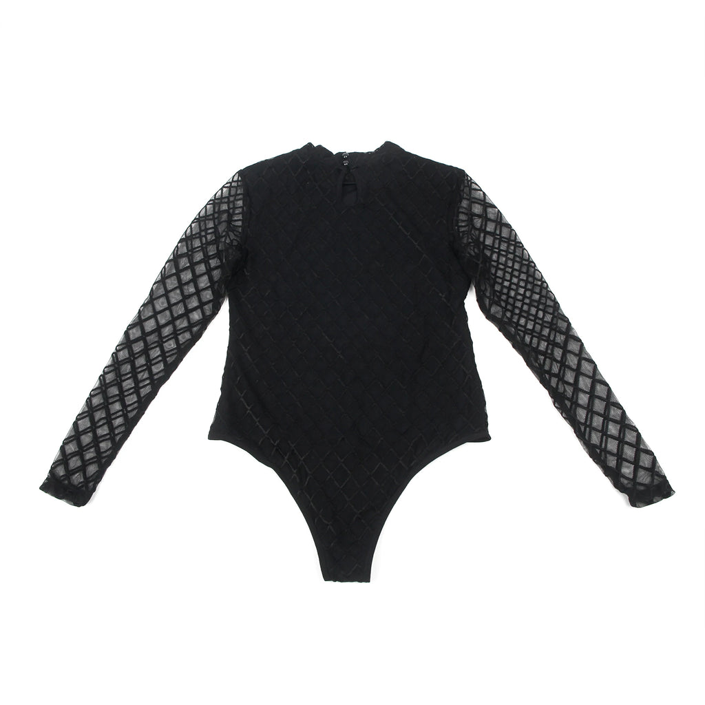 Comeondear High Quality Fashion Jumpsuit Plump Oversized Bodysuit Pajama Lady Black High Neck Leotard Lingerie Long Sleeve Teddy