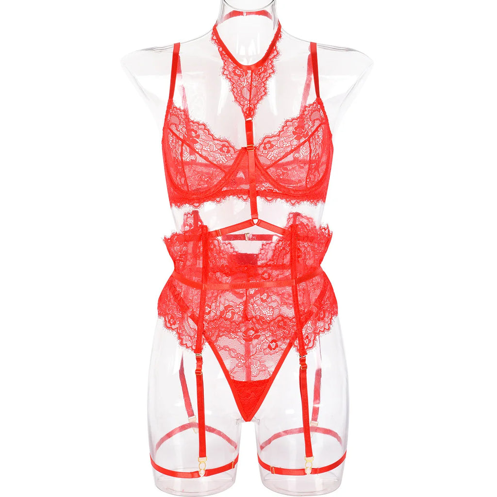 Diccvicc Beautiful Lingerie Eyelash Elegant Transparent Lace Bra Panty Set Floral Embroidery Women Sexy Underwear Exotic Outfit