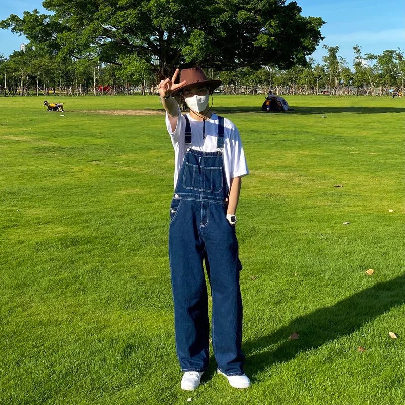 Retro American Design Denim Overalls Straight Loose Workwear Pants ex Couple Ameika Straight Leg Jeans Youth Trend