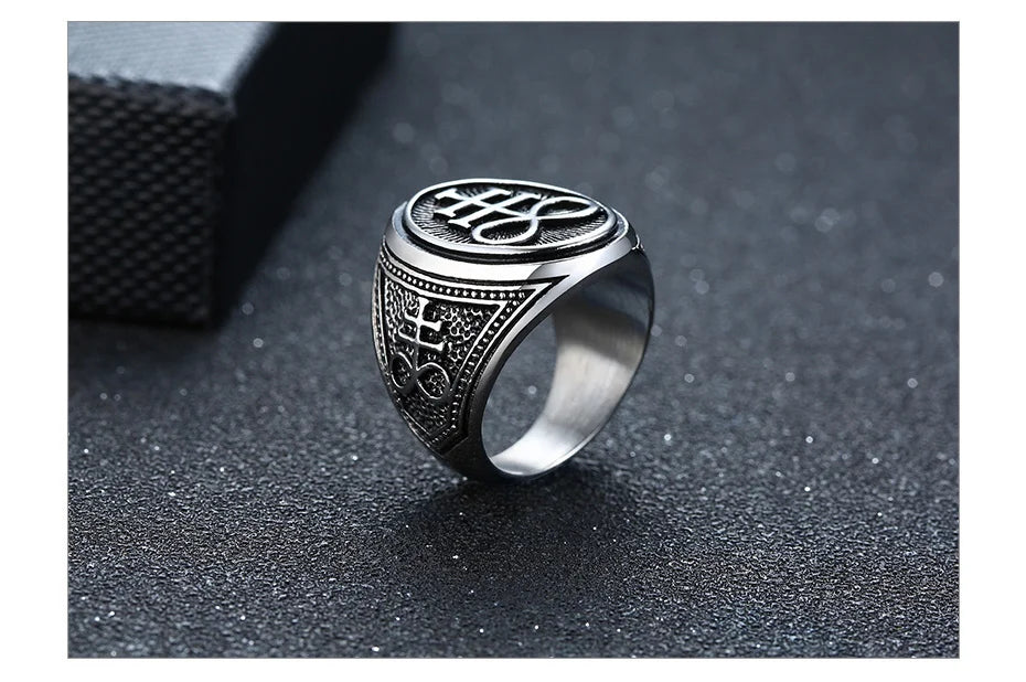 Vnox Sigil of Lucifer Devil Seal of Satan Stamp Ring for Men Casting Stainless Steel Punk Signet Ring Band