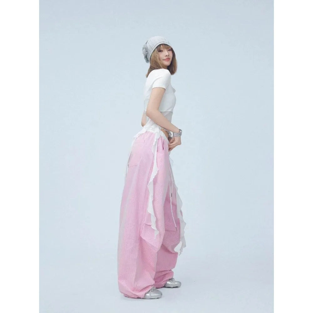 Pink Camo Cargo Pants with Stripes High Waist Streetwear for Women Hip Hop Jogger Pants Trendy Activewear cargo pants women