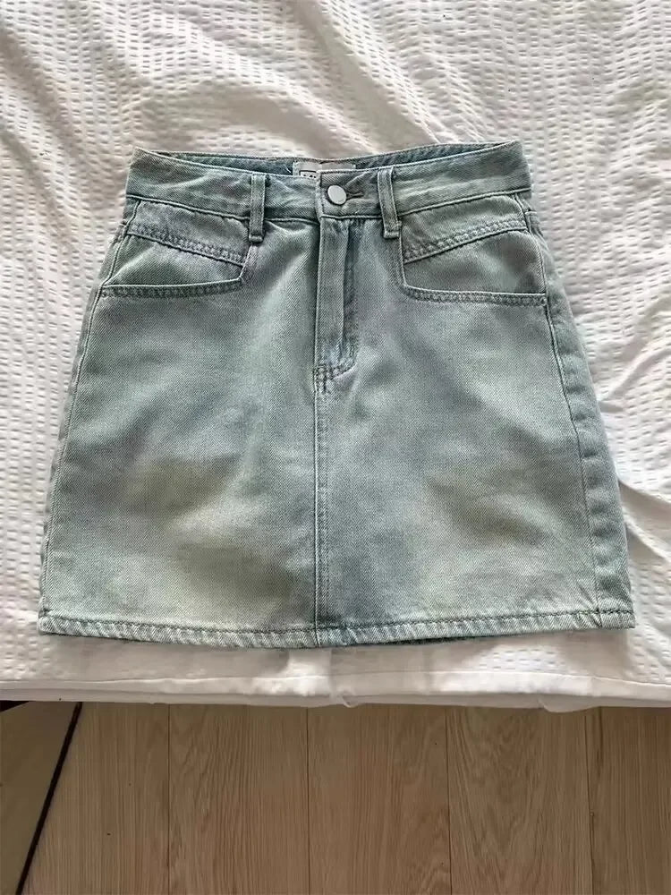 American Style Vintage Denim Skirt Women's Summer 2025 New Plus Size Slimming A- Line Mini Dress Hiding Belly Minimalist Design