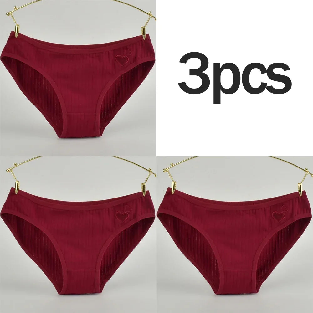 3Pcs Women's Cotton Briefs Underwear Hollow Heart Panties Woman Soft Breathable Female Panties Intimate Lingerie Underpants New