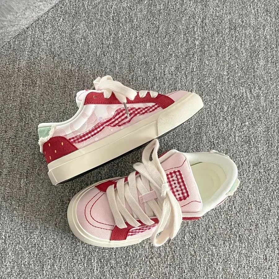 Korean Style Thick Bottom Canvas Shoes Women's Low Top Casual Student Sneakers Flat Heel Cotton Lined Adult Pure Color