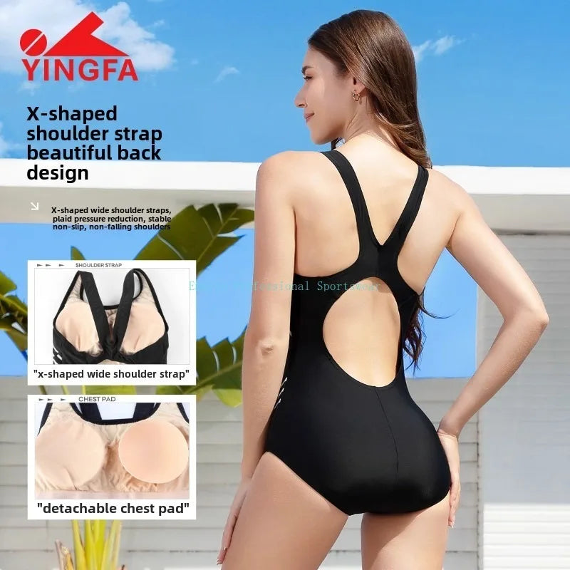 Women's 2025 New Professional Training Swimsuit Belly Covering And Slimming Yingfa One Piece Triangle Swimsuit With Padded