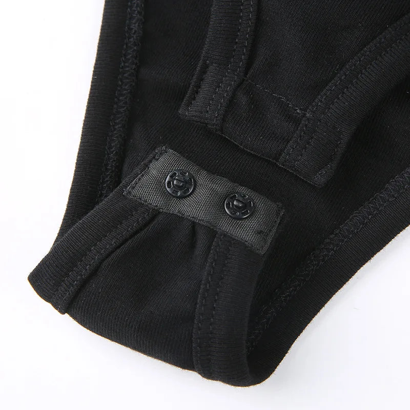 High Fashion Women’s Long-sleeved Bodysuit Solid Color Hollow Off-shoulder Half High Collar Jumpsuit