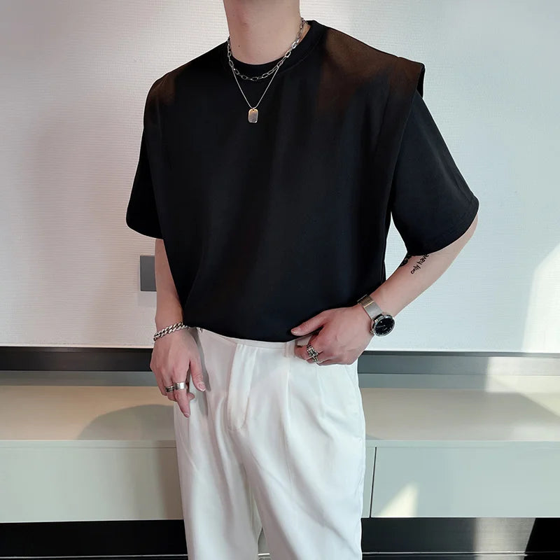 Summer Short Sleeve T-shirt Men Fashion Black White Oversized T Shirt Men Streetwear Korean Loose Round Neck Tshirt Mens Top