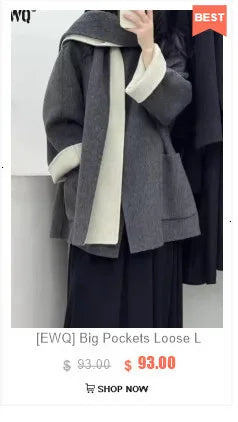 [EWQ] Big Size Long Sleeve Hooded Zipper Decorate Blue Knit Cardigan Women Thick Sweater Jacket 2024 Autumn New Fashion 16O2559