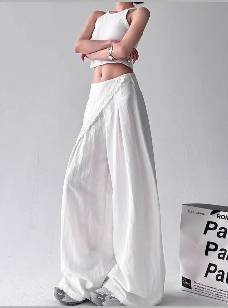 Zoki High Waist Streetwear Loose Pant Women Vintage Loose Design Wide Leg Trousers Casual All Match Summer Bf Hip Hop Pants New