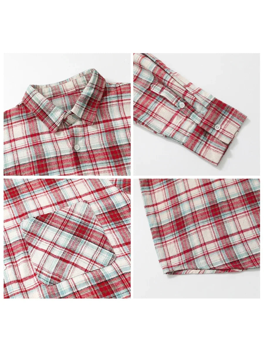 CHIC VEN Women's Cotton Shirt Single Breasted Loose New Retro Color Blocked Grid Female Blouses Autumn Spring 2024