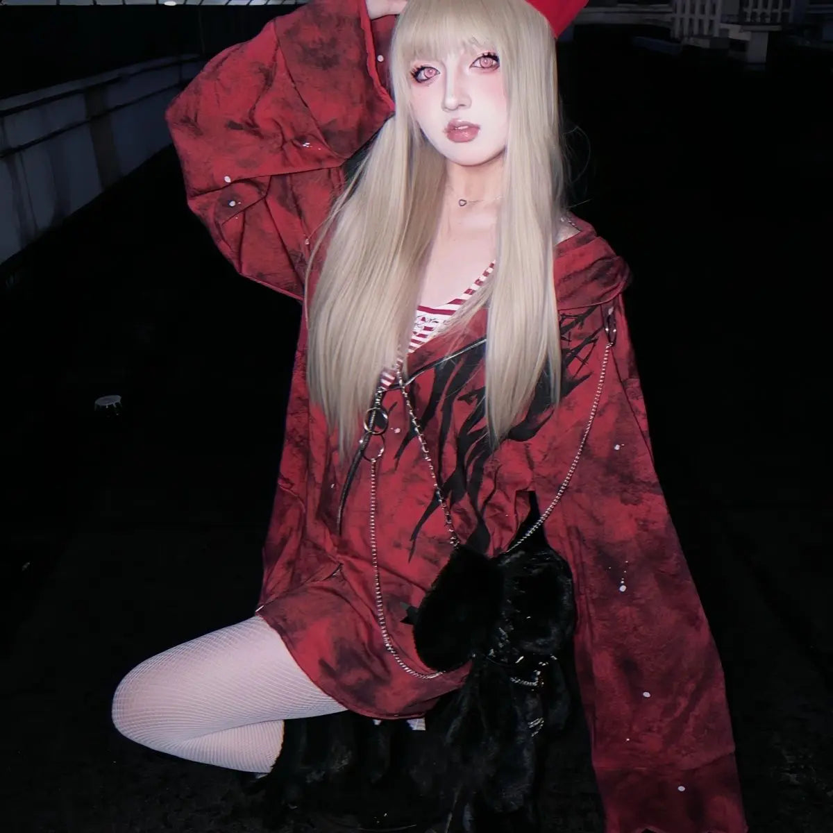 Y2k Aesthetic Printing Punk Hoodies Women Grunge Loose Pocket Oversized Hooded Hoody Harajuku Streetwear Emo Zipper Sweatshirts