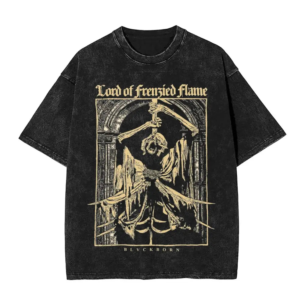 Elder Washed T Shirts Streetwear Hip Hop Fashion T-Shirts Game Tees Tops for Men Women 100% Cotton Harajuku Graphic Printed