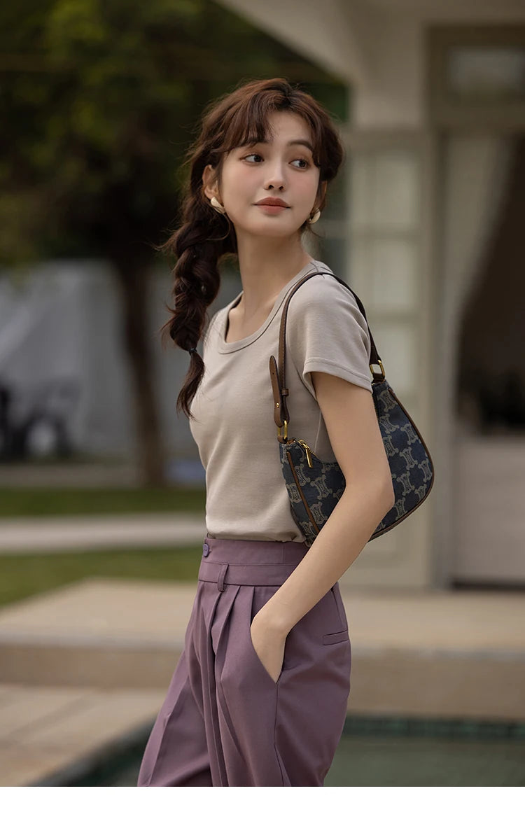 MISHOW Short Sleeve T-shirts Women Spring Solid Square-neck Top Elegant Woman Clothes Office Lady Cotton Tees MXC12T0641