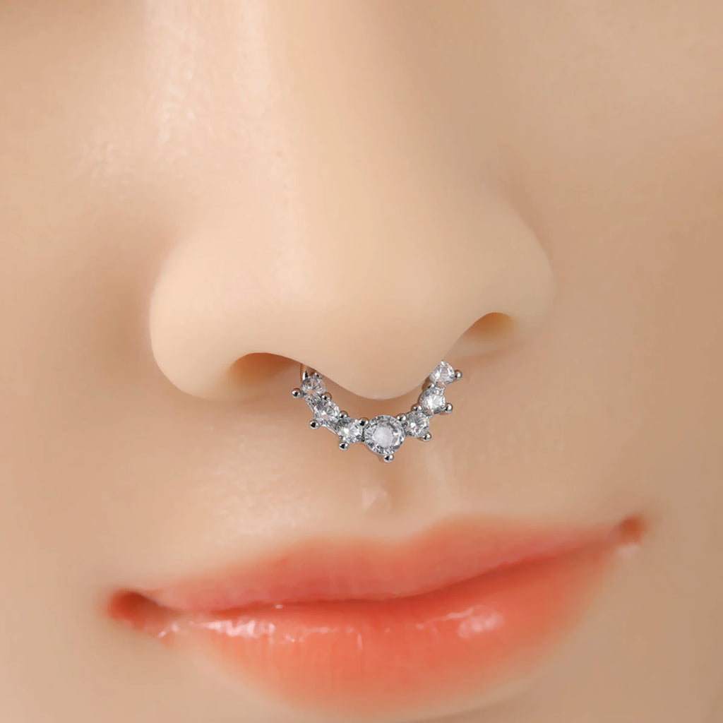 Zircon Hinged Segment Nose Ring Stainless Steel Nose Hoop Septum Clicker Piercing Lip Ear Cartilage Helix Body Piercing Jewelry