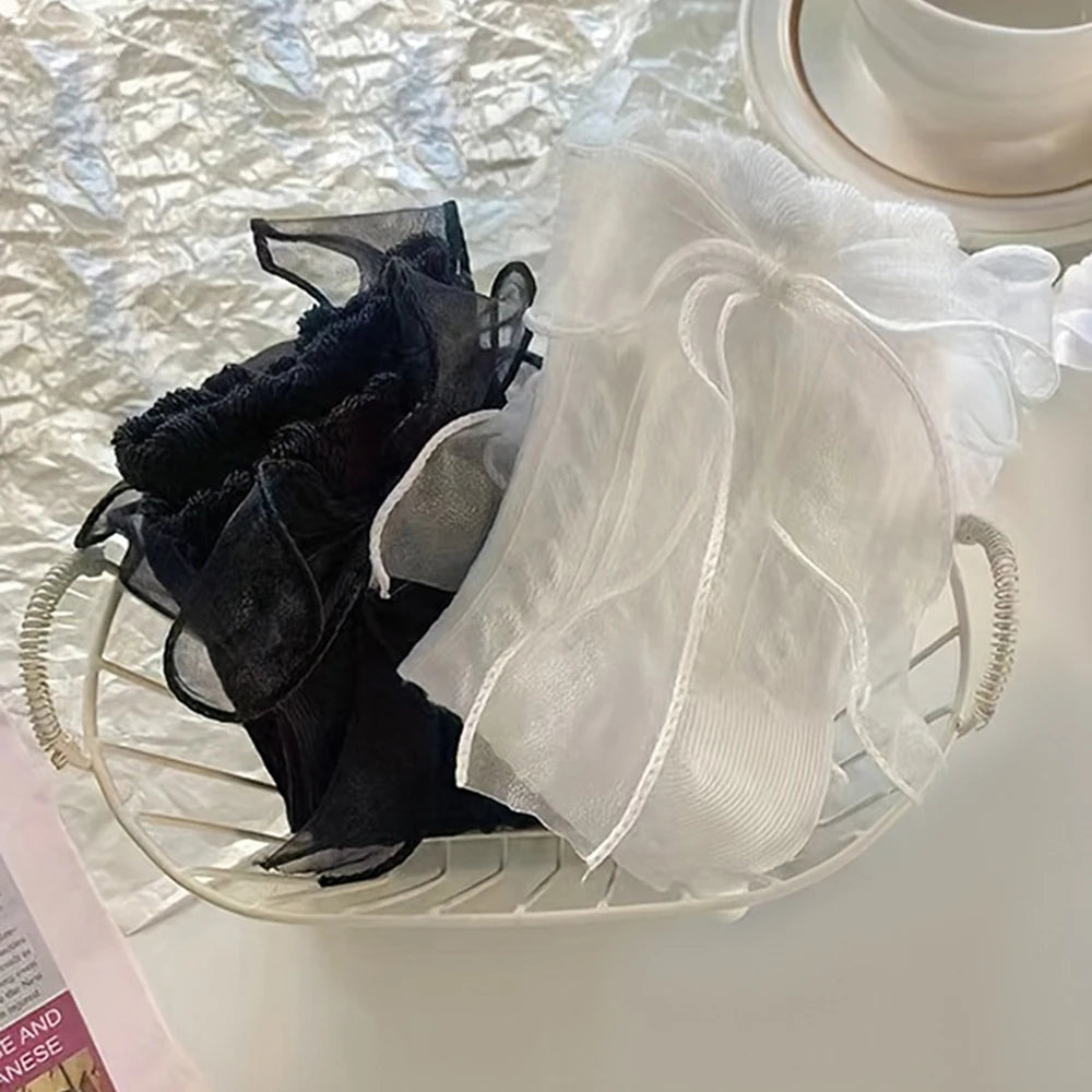 6 Pairs Woman Socks Solid Black White Lolita Lacework Ruffle Socks Summer Thin Japanese Style Kawaii Sweet Girls Short Socks