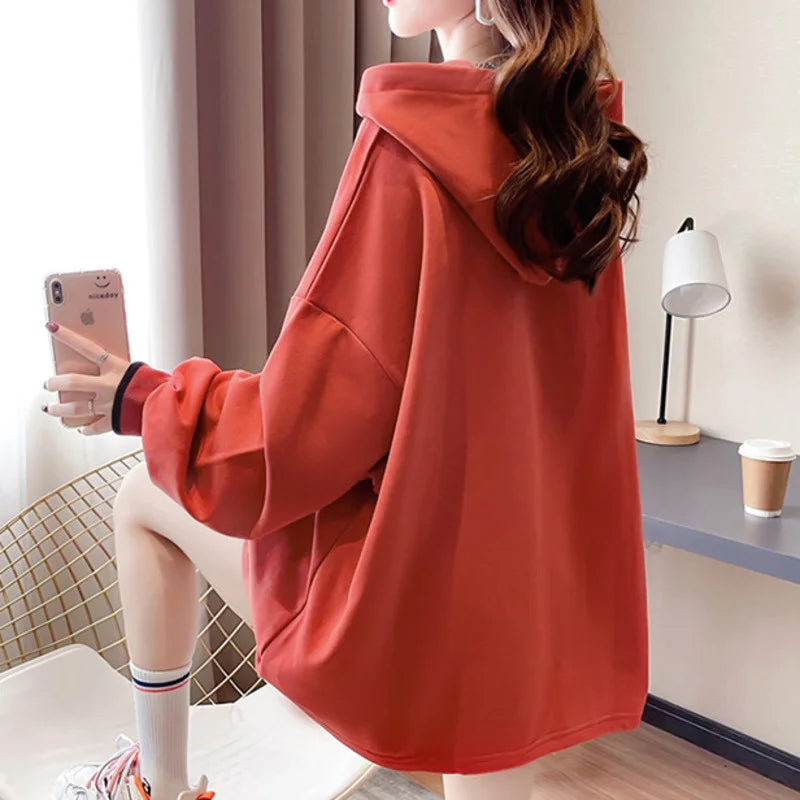 Chinese Style Lucky Carp Embroidery Loose Hoodies Women Drop Shoulder Buckle Tassel Hooded Sweatshirt Female Vintage Clothes