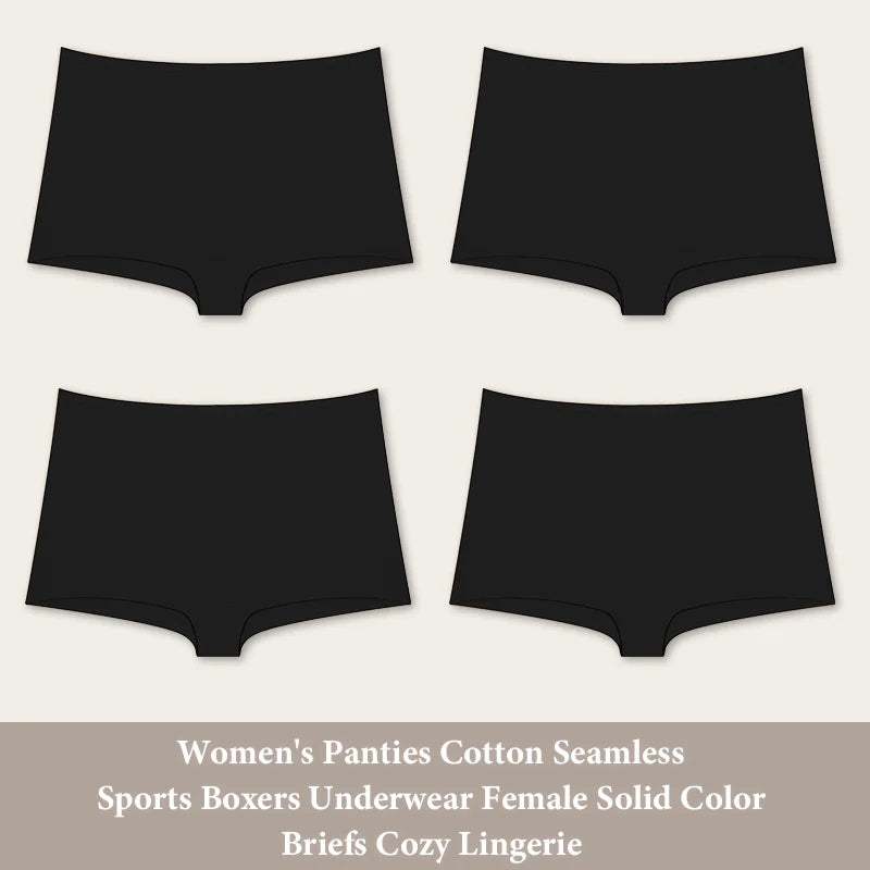 4PCS Women's Panties Cotton Seamless Sports Boxers Underwear Female Solid Color Briefs Cozy Lingerie Intimate Underpants XS-XL