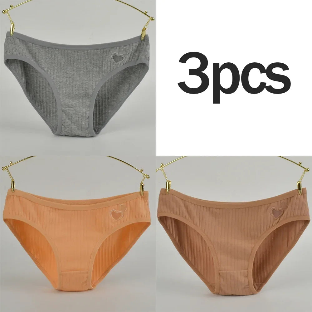 3Pcs Women's Cotton Briefs Underwear Hollow Heart Panties Woman Soft Breathable Female Panties Intimate Lingerie Underpants New