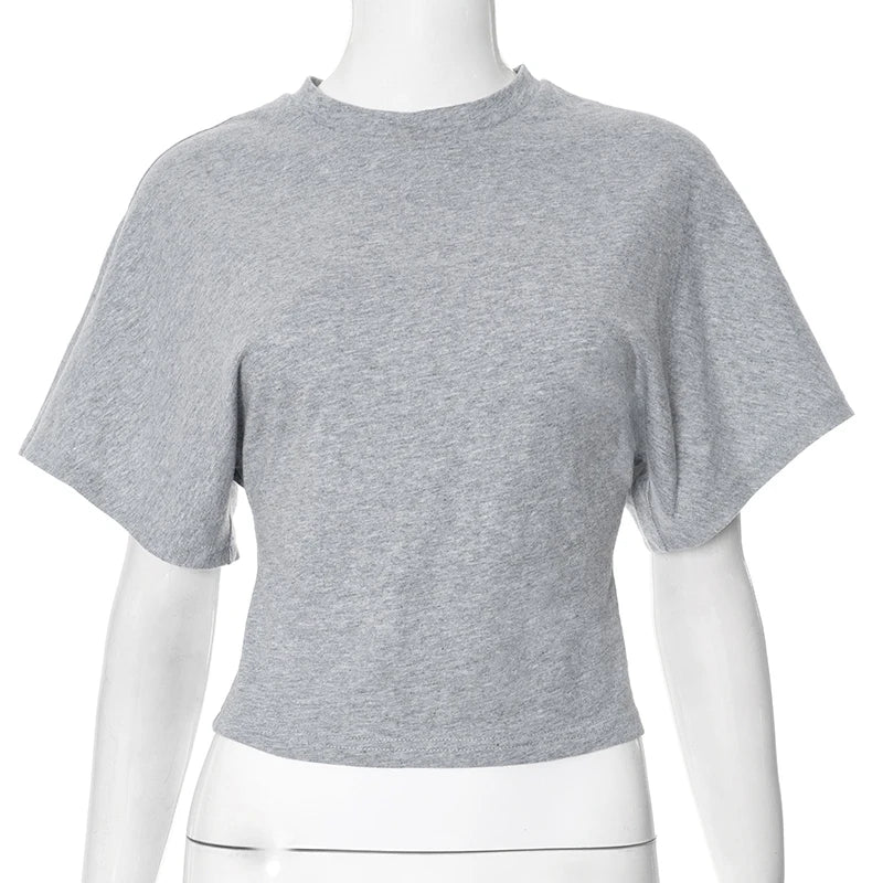 CUTENOVA Women'S Summer Loose Short-Sleeved T-Shirt Tops Waist Slimming Sweet And Hottie Design Sense Positive Shoulder Top