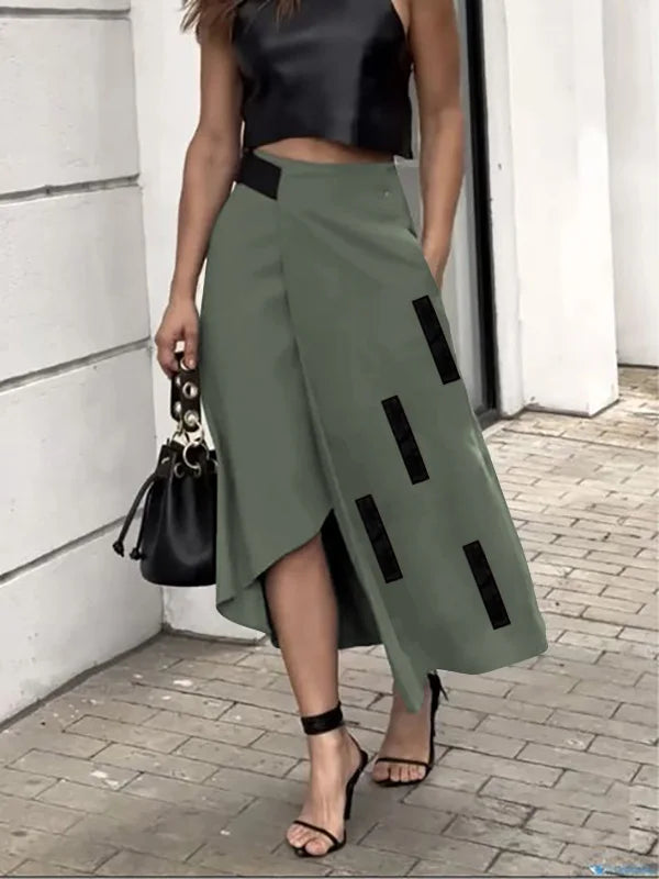 Freeacy Urban Female Asymmetric Skirt Elastic High Waist A-line Printed Skirts 2025 Summer Women's Commuter Half Dress Bottoms