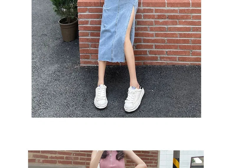 Mid-Length Denim Mini Skirt for Women High Waist Slimming Split Knee-Length Summer Trendy Cotton Half Body Skirts