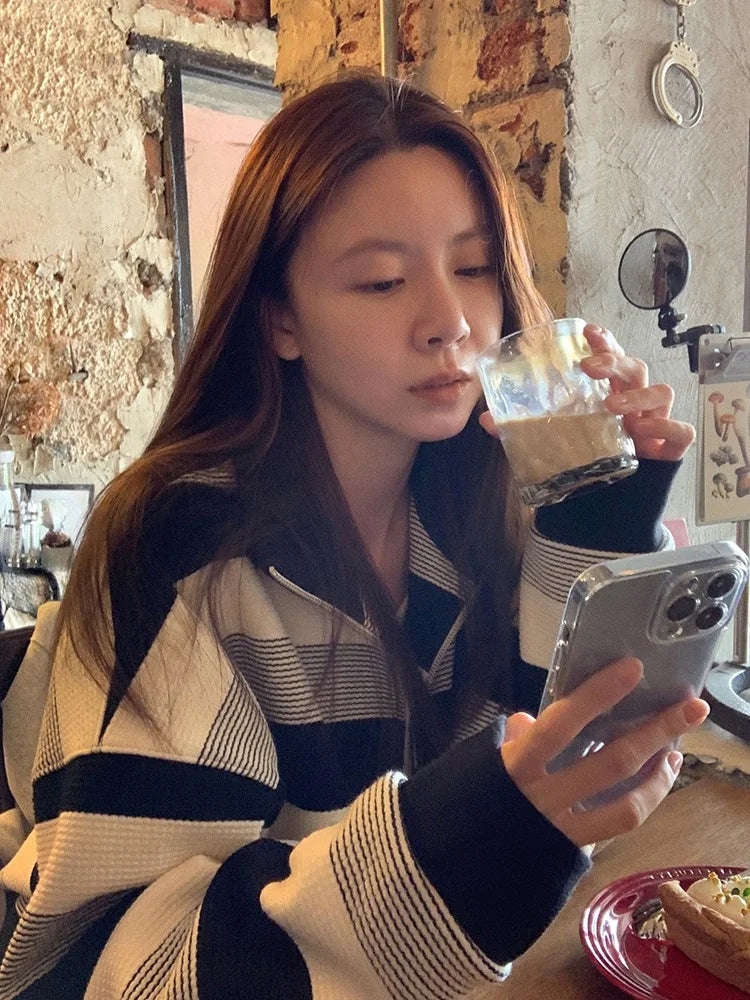 American Sle Oversize Loose Sweatirt High Collar f Zip Striped Men Women Spring Autumn Casual Outerwear Coat