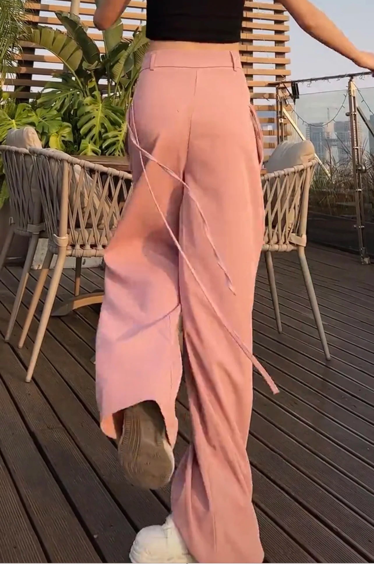 Jielur Lace-up High Waist Straight Women Suit Pants Summer Slim Loose Full Length Female Wide Leg Pants Casual Chic Office Lady