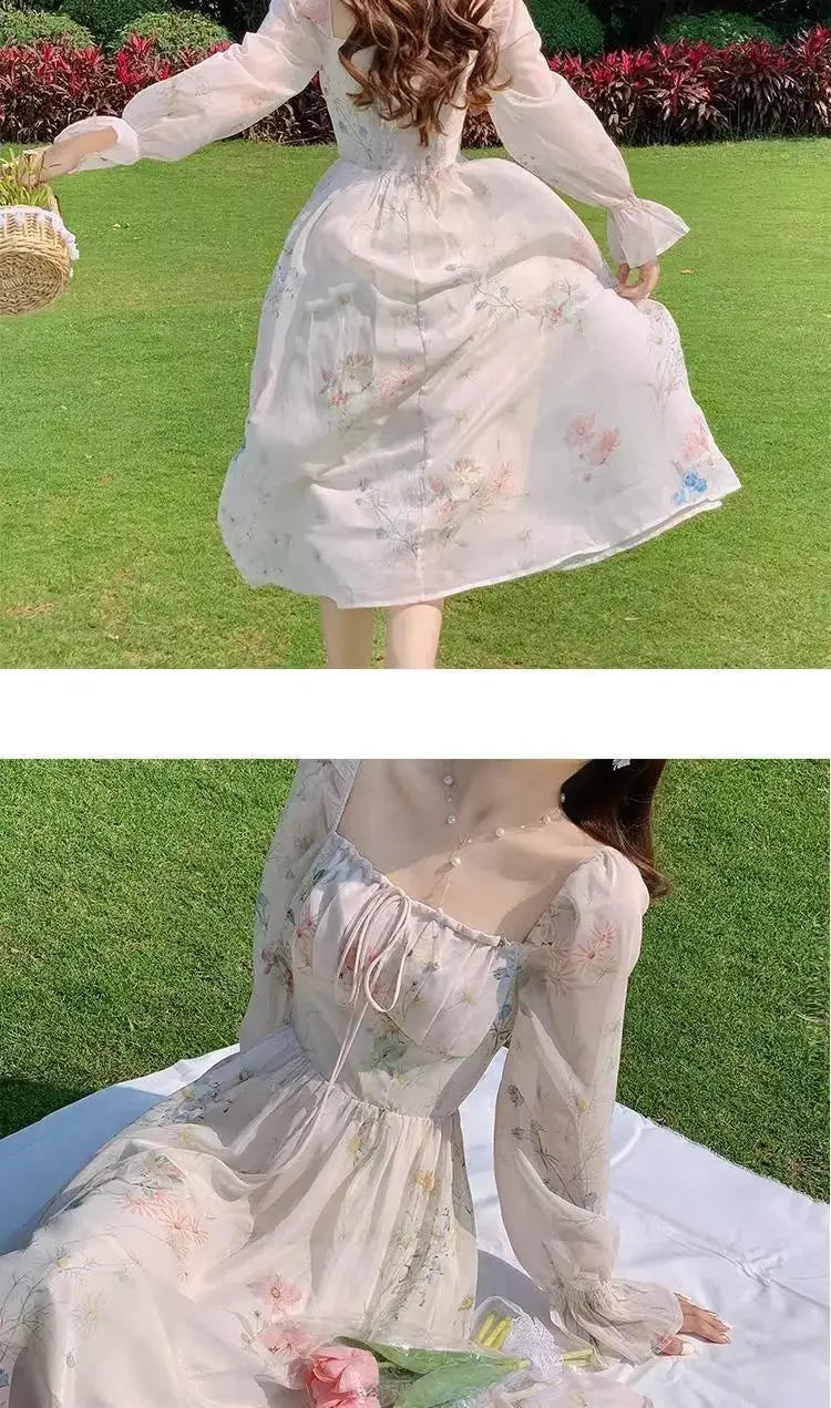 2024 Spring Summer New Chiffon Fragrant Long Sleeve Dress Women's Sweet French Style Gentle Style Long Dress