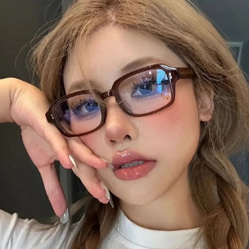 Retro Square Oval Frame Anti Blue Light Glasses Red Thick Frame Plain Eyes Glasses Korean Fashion Female Eye Protection Eyewear