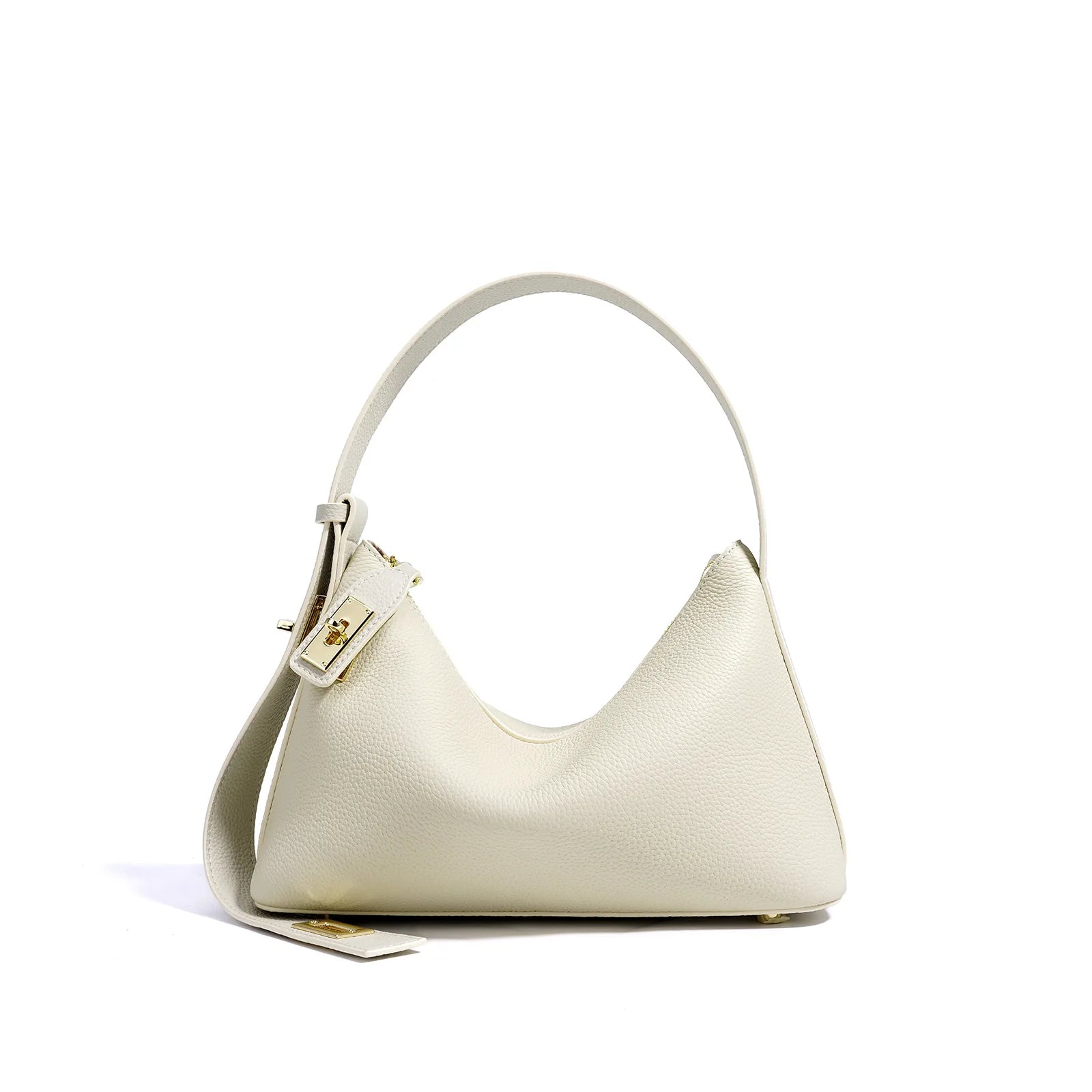 Women's Plain Color Genuine Leather Handbag Fashionable All-match Casual Versatile Trendy Single Shoulder Bag with Lock Design