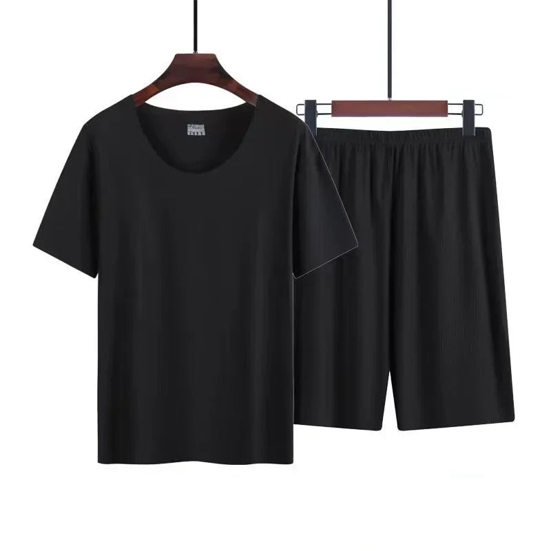 Men's two-piece ice silk pajamas Loungewear men's Plus Size Pajamas Home Set Men's summer thin modal short sleeve pajamas