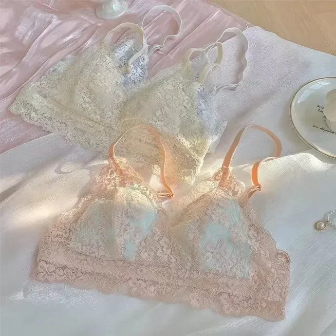 French Style Sexy Bras Hollow Lace Push Up Seamless Underwear Wireless Lingerie Intimates Triangle Cup Brassiere Soutien Gorges