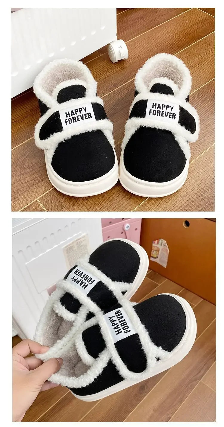 Thick-Soled Cotton Slippers For Women Winter Indoor Home Use Non-Slip Fleece-Lined Warm Cotton Shoes Outerwear Winter