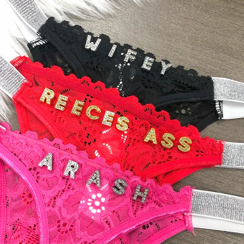 Customized Letter Sexy Lace Thong Panties for Women Custom G-String Name Jewelry Underwear Sexy Lady Bikini Hot Wife Gift