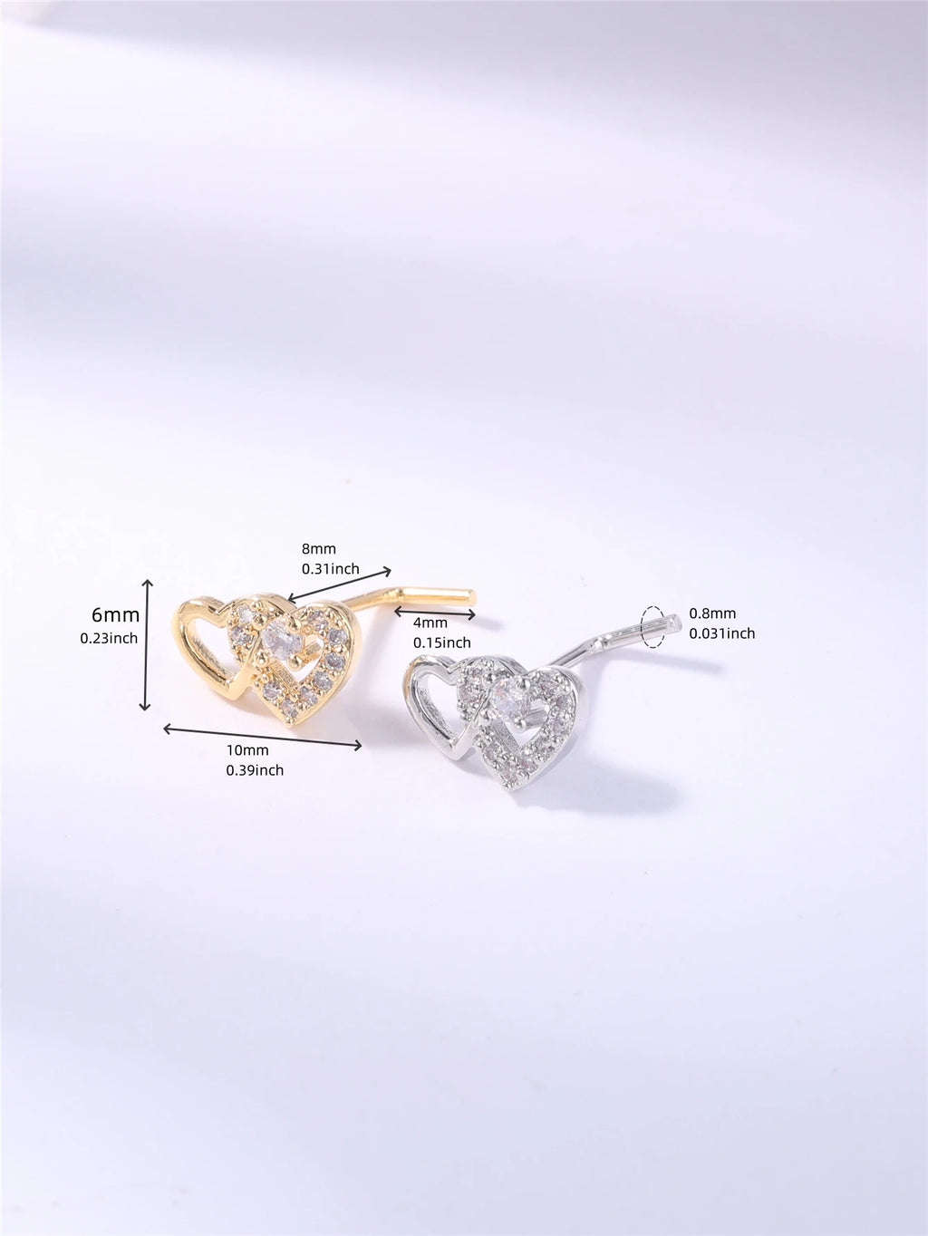 20G L Shaped Nose Studs Rings Cute Heart Shiny CZ Love Stone Gold Silver Color Nose Piercing for Women Girl Nostril Jewelry