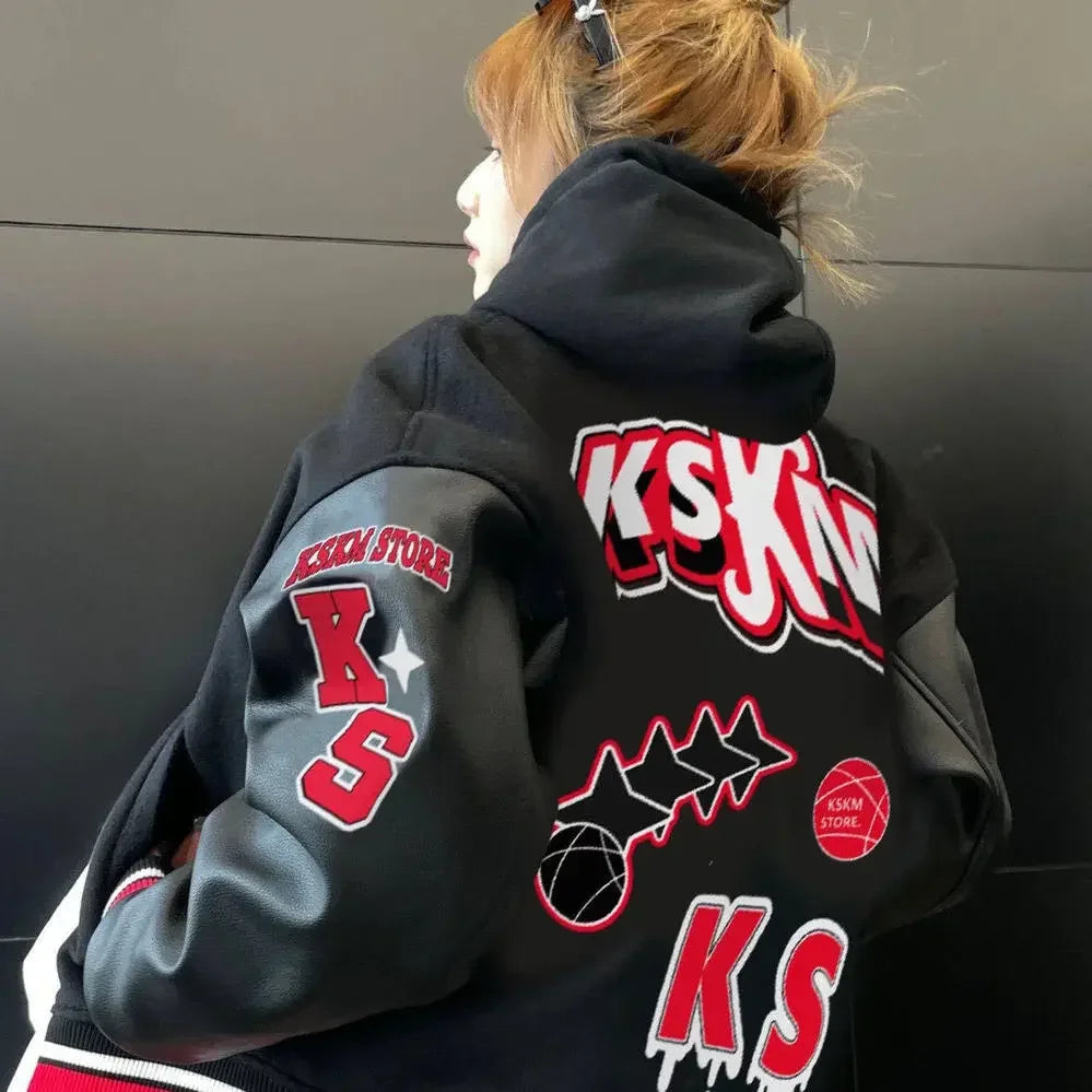 American high street embroidery baseball jacket Y2K retro autumn and winter stitching design men's and women's motorcycle jacket