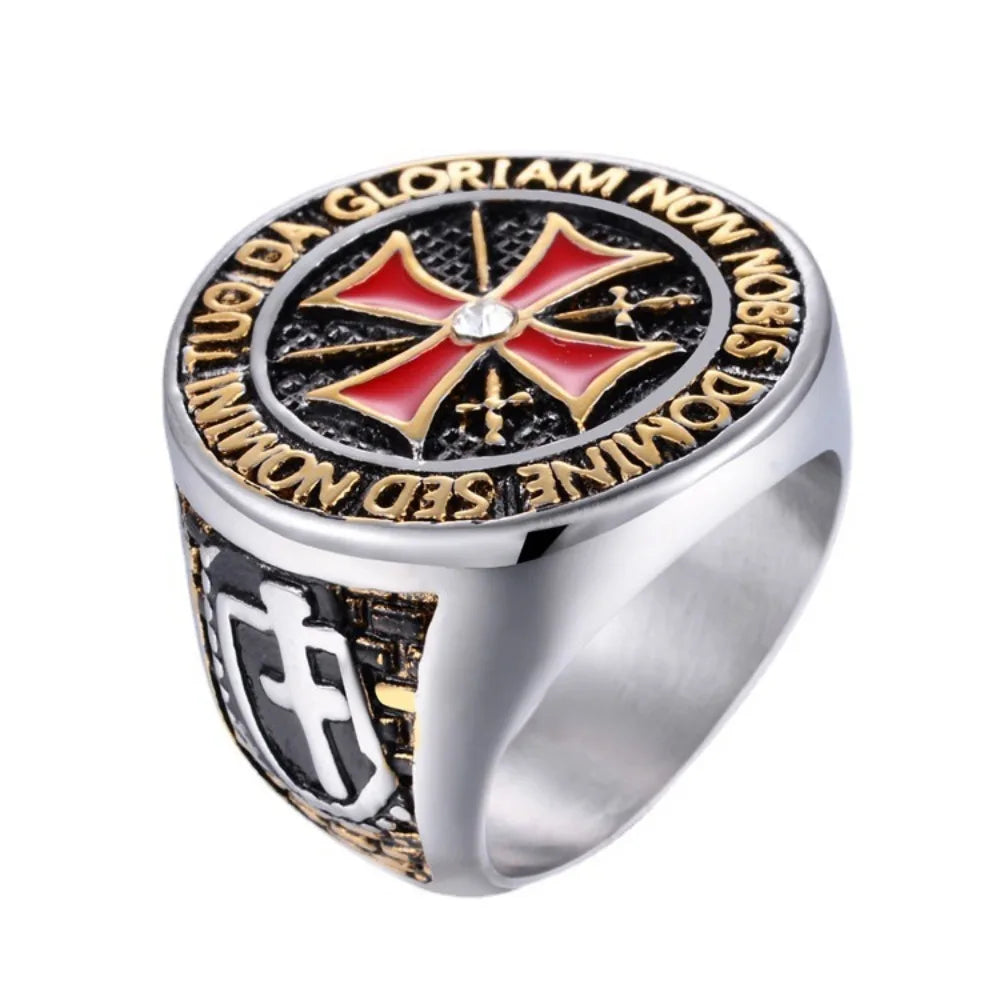 Europe and The United States New Simple Trend Red Cross Ring Men Domineering Templar Masonic Ring Fashion Party Jewelry Gifts