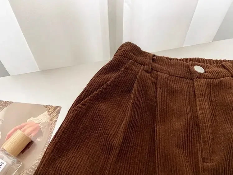 Vintage High Waist Corduroy Pants Women Spring Fall Straight Causal Full Length Trousers Korean Fashion Baggy All Match Pant New