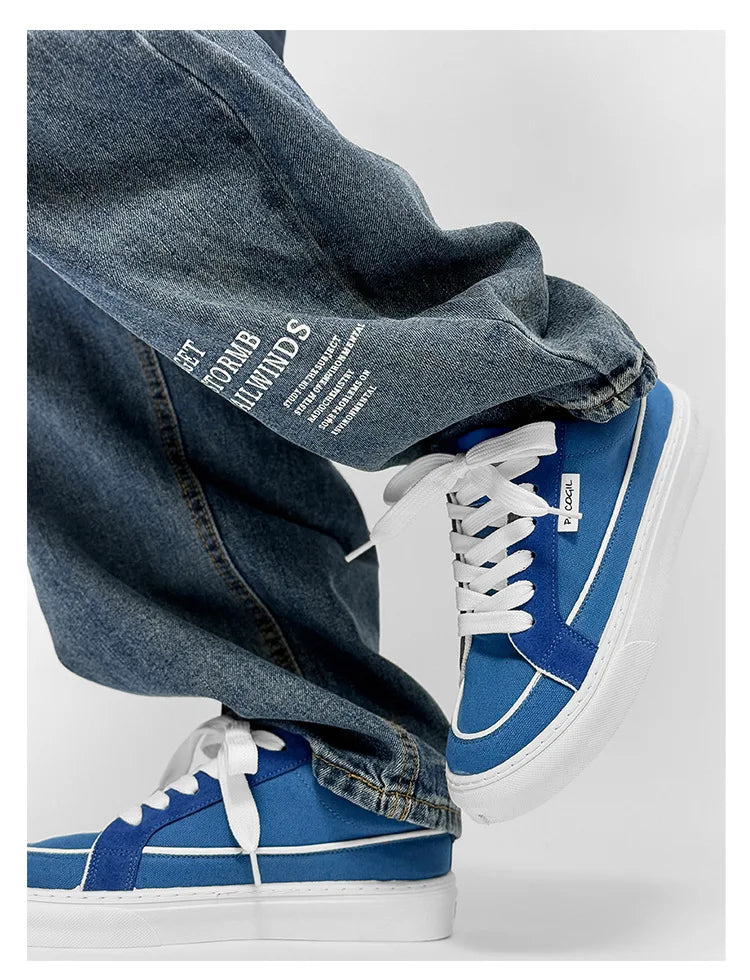 Men's Casual Canvas Shoes Spring Trendy Sports Leisure Skateboarding Shoes Student Low Top Flat Laced Breathable Sneakers