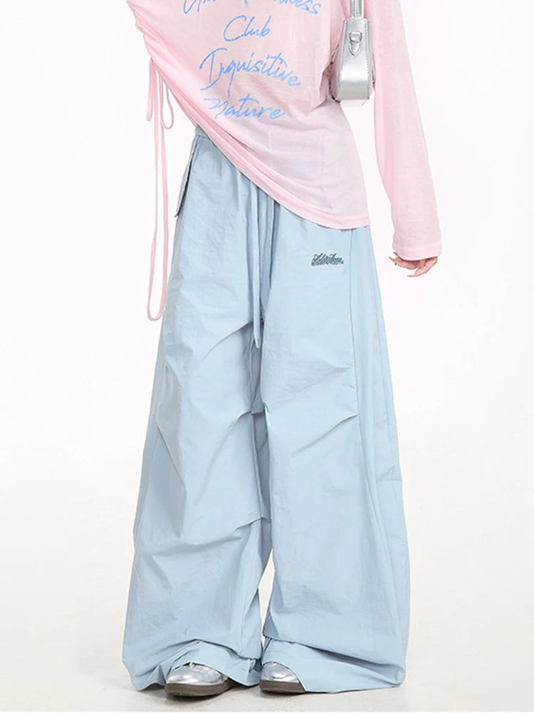 Zoki Streetwear Yellow Cargo Pants Women Vintage Letter High Waist Y2K Wide Leg Trousers High Quality Loose Paratrooper Pants