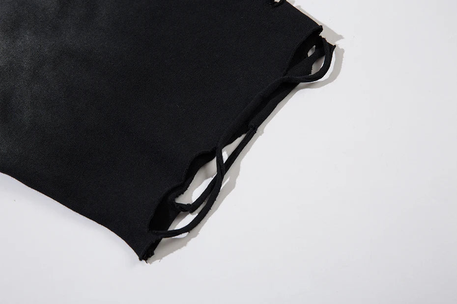 Distressed Ripped T Shirts Metal Star Tee Emrboidery Vintage Loose Tshirt 2025 Men Harajuku Streetwear Oversized Hip Hop T-shirt