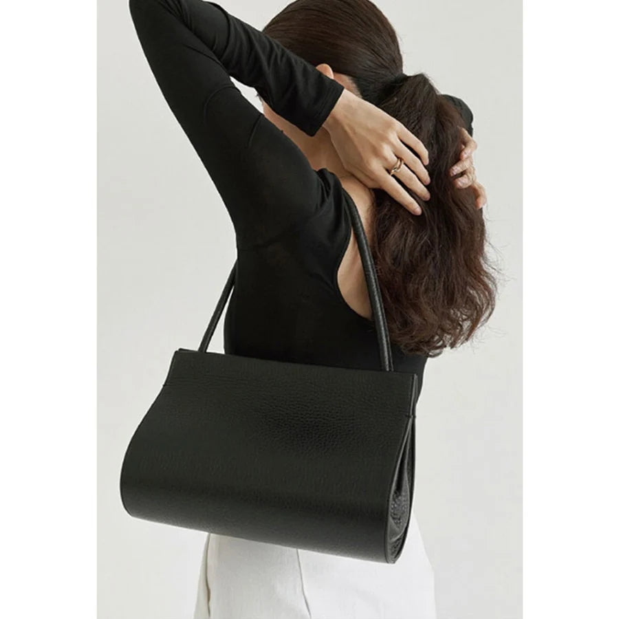 French Oval Design Women's Bag Summer Vintage Lychee Pattern Pu Leather Handbag Black Shoulder Underarm Bag Multilayer Totes Bag