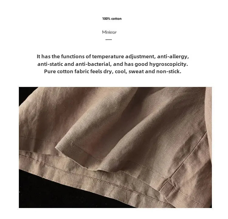 Vintageartistic High-waisted Slimming Cotton Linen Shorts For Women Casual Loose-fit Bell Bottoms 2024 New Style