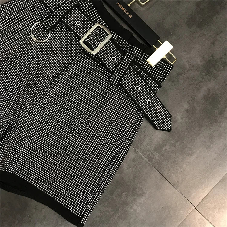 Women Black Rhinestone Belt Shorts New Arrivals High Waist Fashion Temperament summer Autumn Female Streetwear Short Ropa Mujer