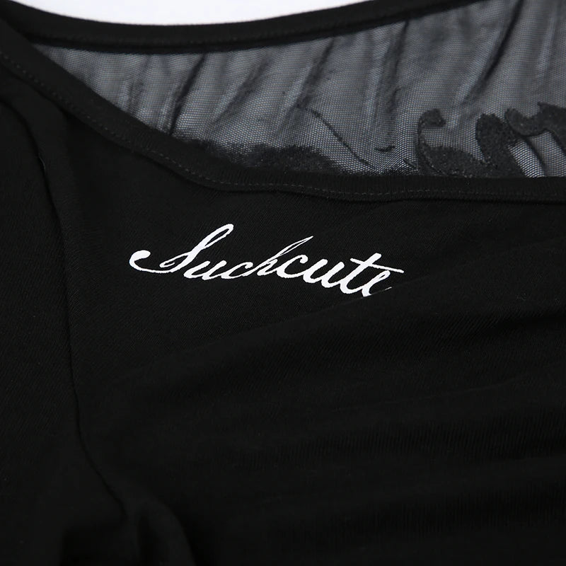 HEYounGIRL Gothic See Through Back Butterfly Print Rhinestone Bodysuit V-neck Long Sleeve Black Sexy Bodsuit Top Street Wear