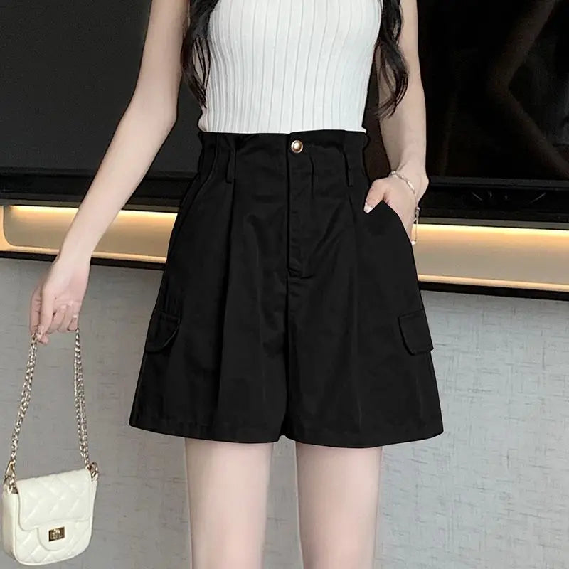 Wide Cargo Shorts for Women Pink Baggy High Waist Woman Short Pants Outfits Japanese 2000s Style Casual Design Streetwear Korean