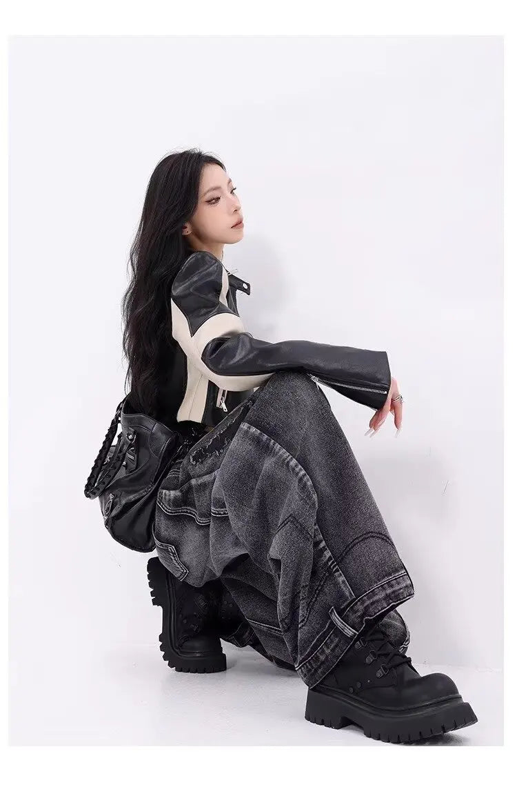 Design-sensual Wide-leg Jeans for Women in Spring and Autumn New Style High Waist Loose and Slimming Floor Baggy Women's